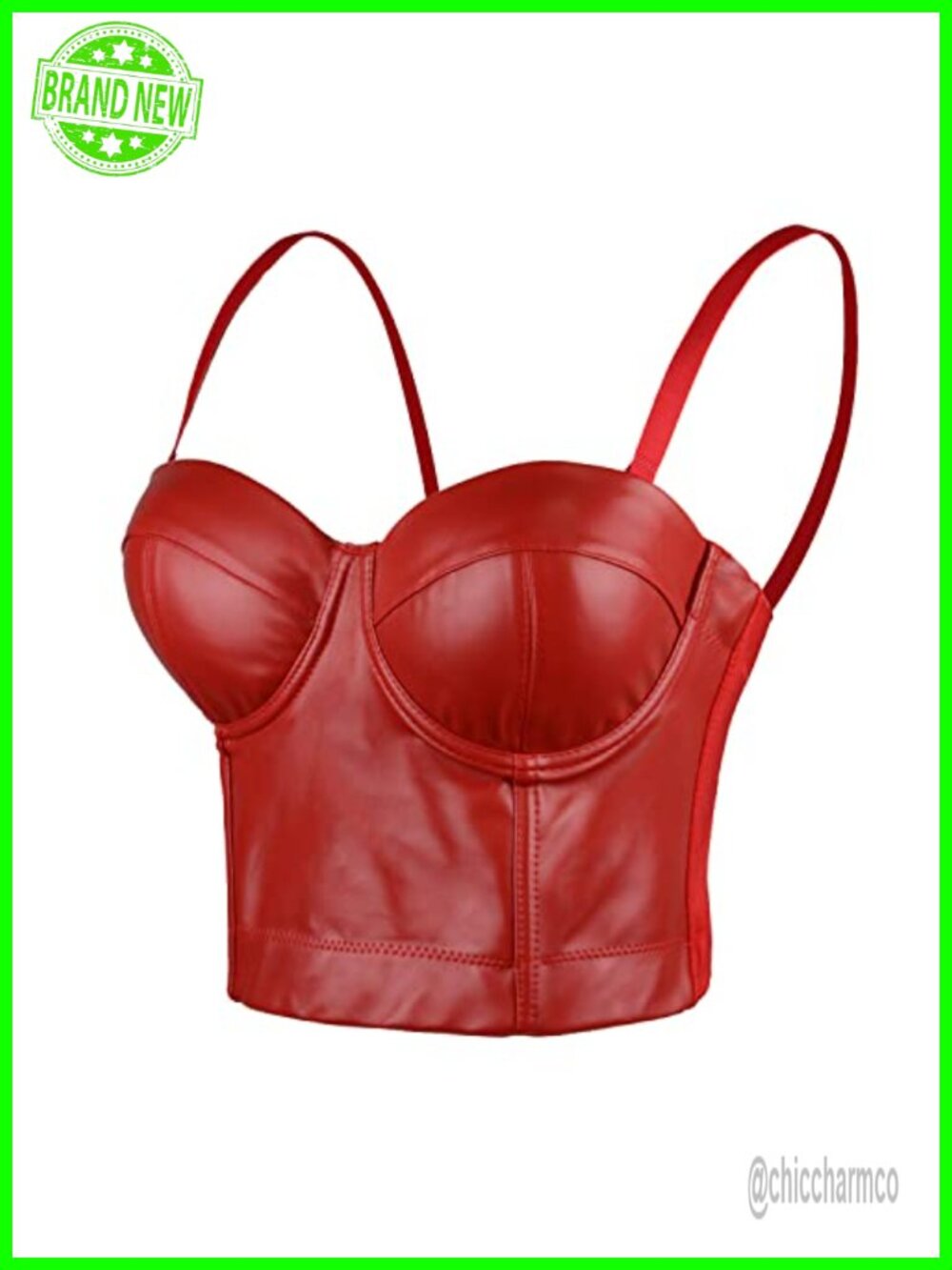 ELLACCI Faux Leather Bustier Crop Top Punk Corset Top Bra